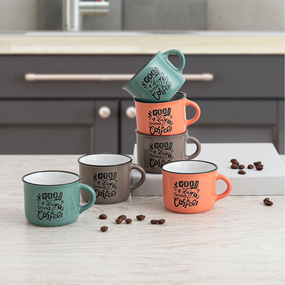 Set of Mugs Quid Frappe Deco Ceramic 80 ml Multicolour