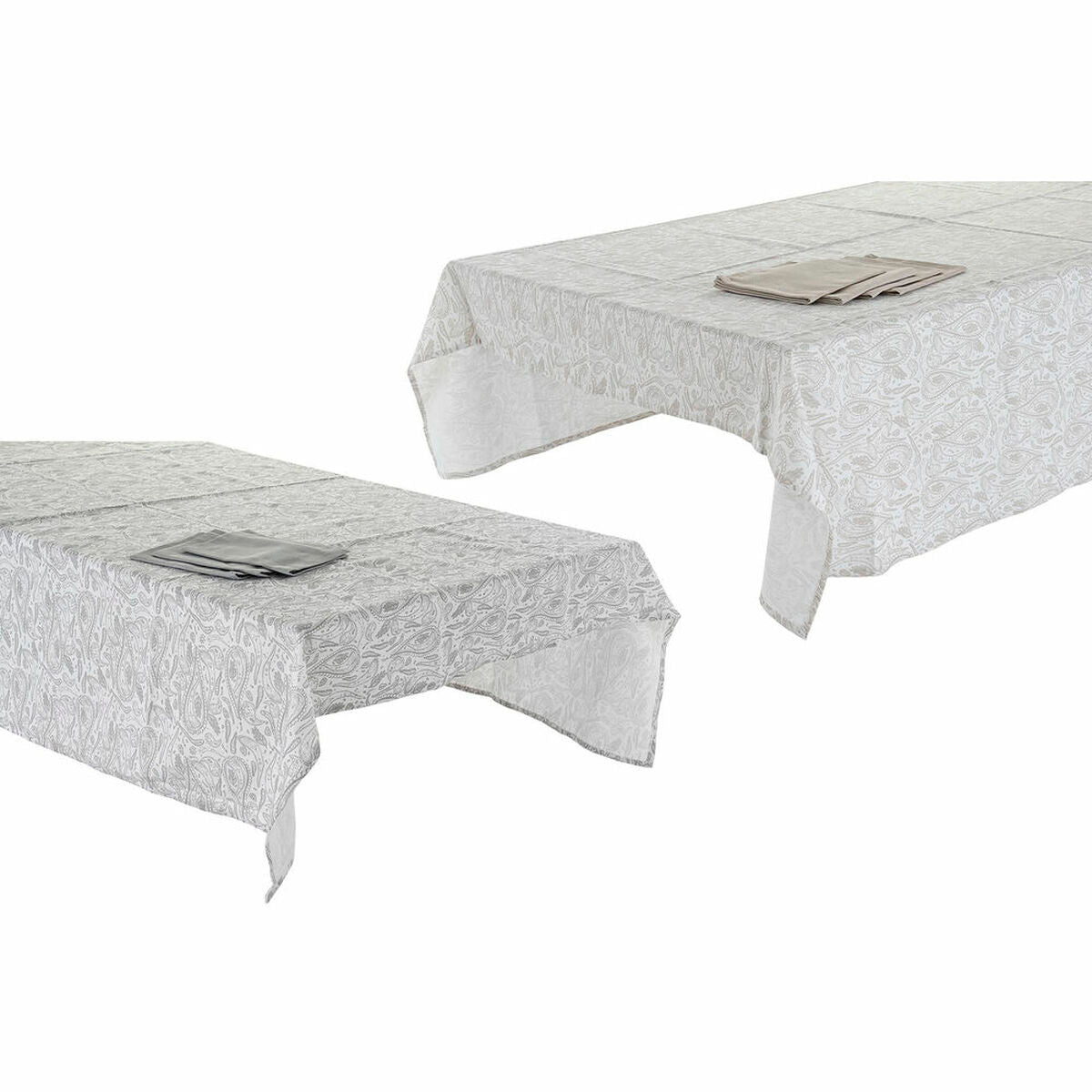 Nappe et serviettes de table DKD Home Decor Blanc Beige 150 x 150 x 0,5 cm (2 Unités)