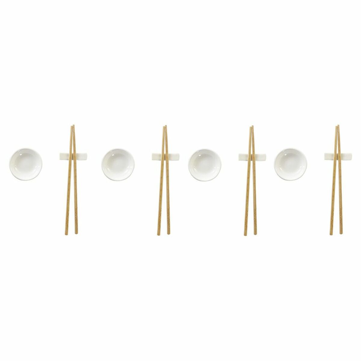 Sushi-Set DKD Home Decor Bambus Steingut Weiß natürlich Orientalisch 27,3 x 20,3 x 2,5 cm (12 Stück)