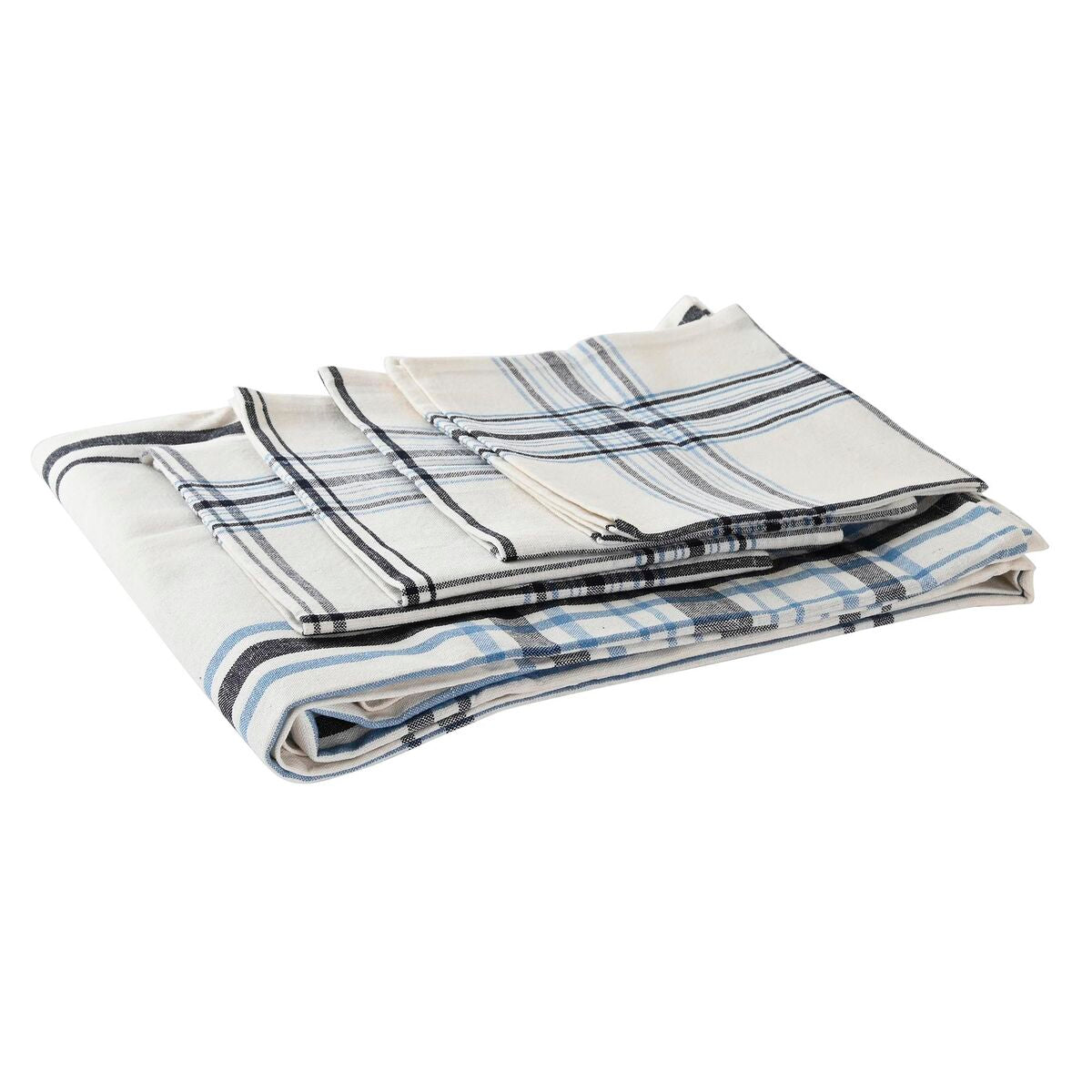 Tablecloth and napkins DKD Home Decor 150 x 150 x 0,5 cm Black Beige Blue White