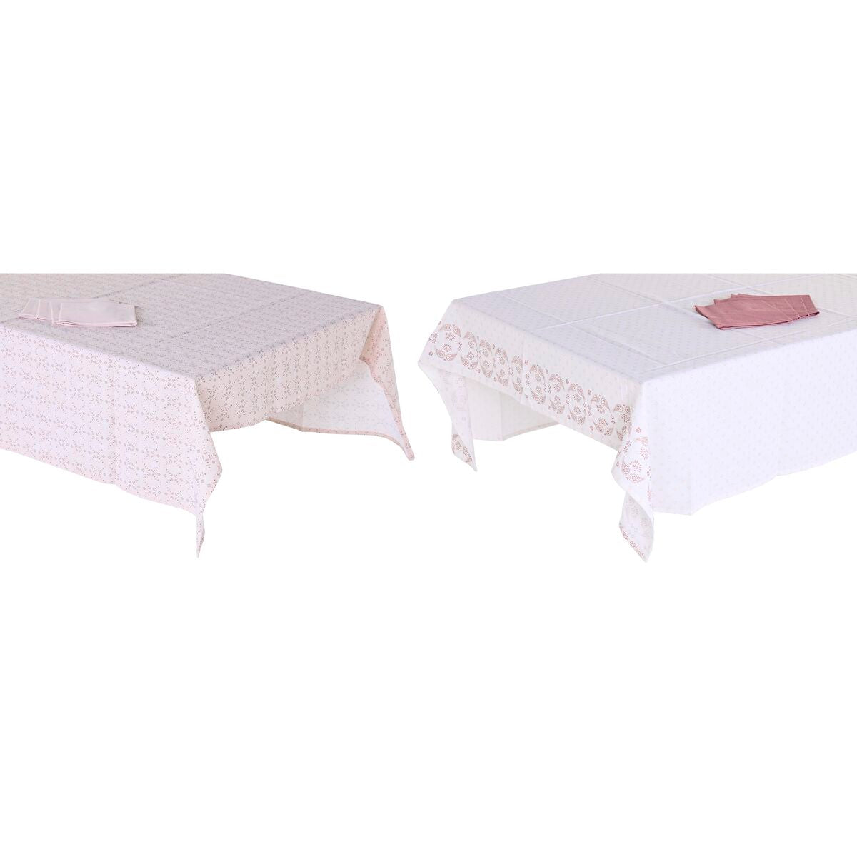 Tablecloth and napkins DKD Home Decor 150 x 250 x 0,5 cm Pink White (2 Units)