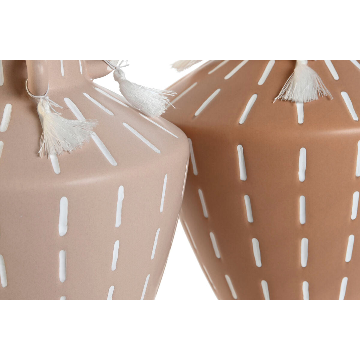 Vase Home ESPRIT Brown Light brown Ceramic Colonial Fringe 15,5 x 15,5 x 17,1 cm (2 Units)