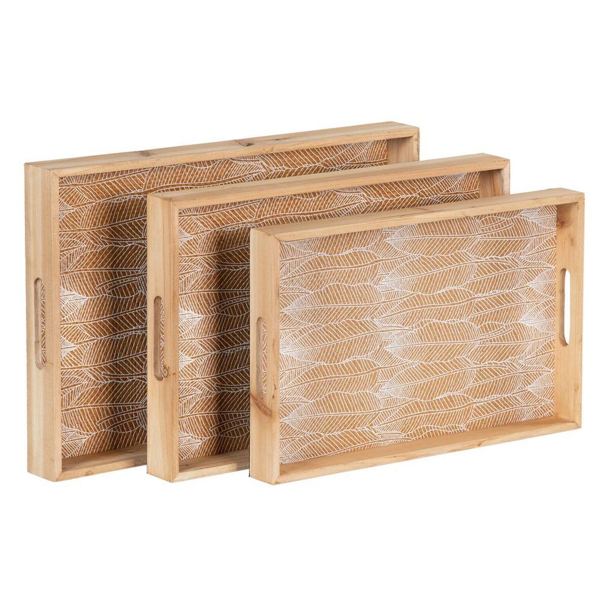 Snack tray 45 x 31 x 5 cm Sheets Natural Wood Rattan 3 Pieces