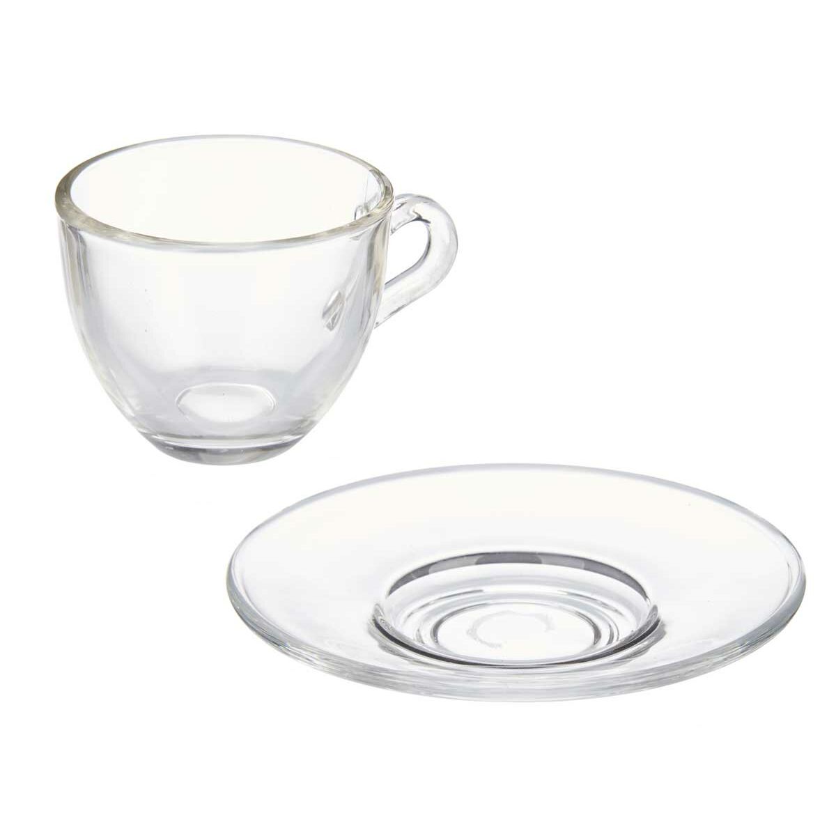 Cup with Plate Transparent Glass 85 ml (6 Units)